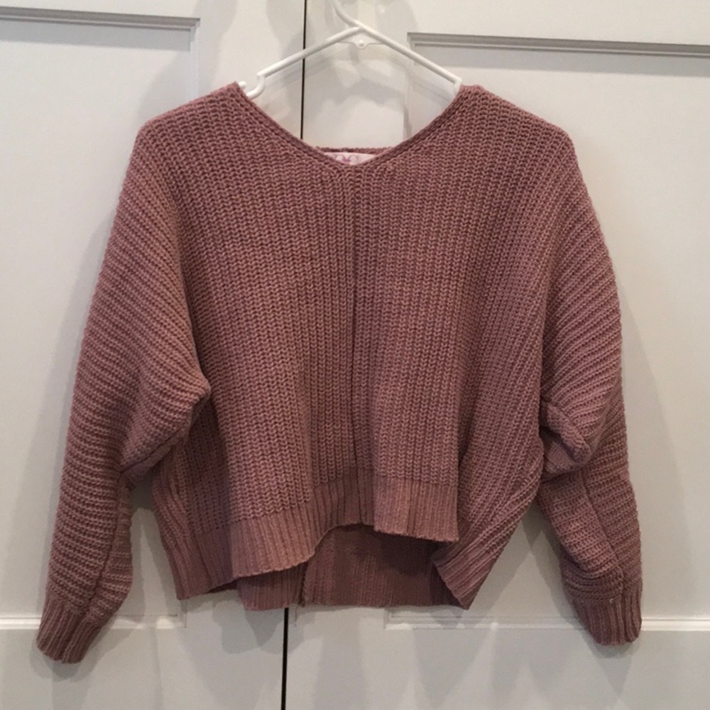 Chloe + Cyrus Knit V Neck Cropped Sweater